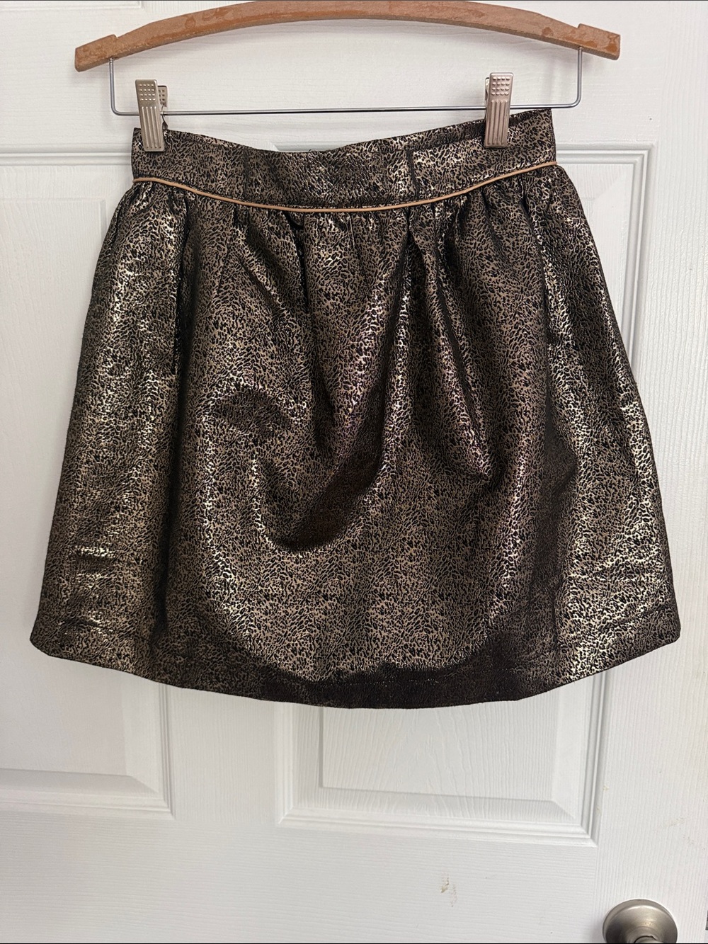 Francesca's Collections Metallic Leopard Skater Skirt - Gold, Black